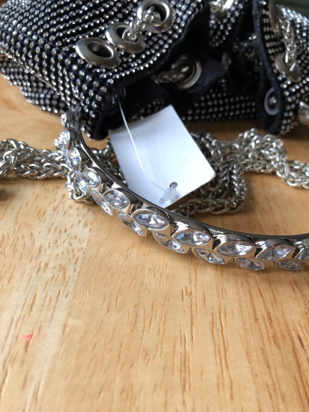 Black Rhinestone Bucket Bag Chain Handle Crossbody Strap Evening Formal Purse - Picture 9 of 11